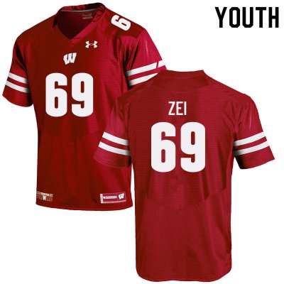 Youth Wisconsin Badgers NCAA #69 Zach Zei Red Authentic Under Armour Stitched College Football Jersey YM31S74YJ